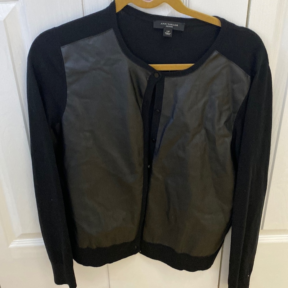 Black cardigan with pleather panel front